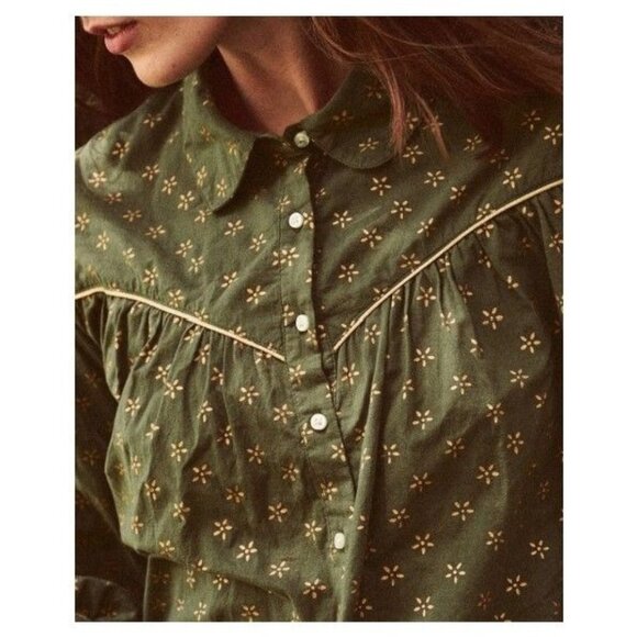 THE GREAT. Tops - The GREAT. The Westerner Top in Army with Gold Stamp Vanity Size 0 = US X-Small